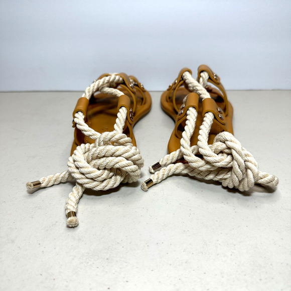 Ulla Johnson Eva Rope Leather Calf Skin Flat Sandals Camel Women's 4.5-5/35 NWOB - Picture 10 of 15